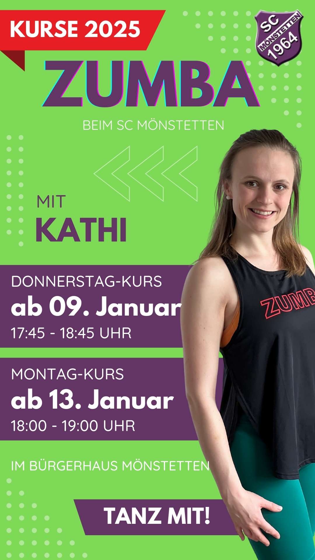 Zumba in Mönstetten (Landkreis Günzburg) mit Kathi beim SCM